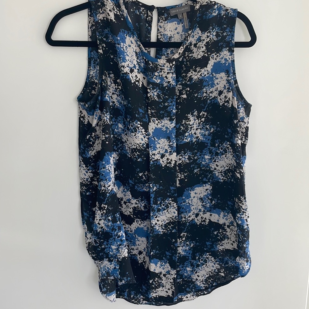 Vince Camuto blue high low split sides tunic